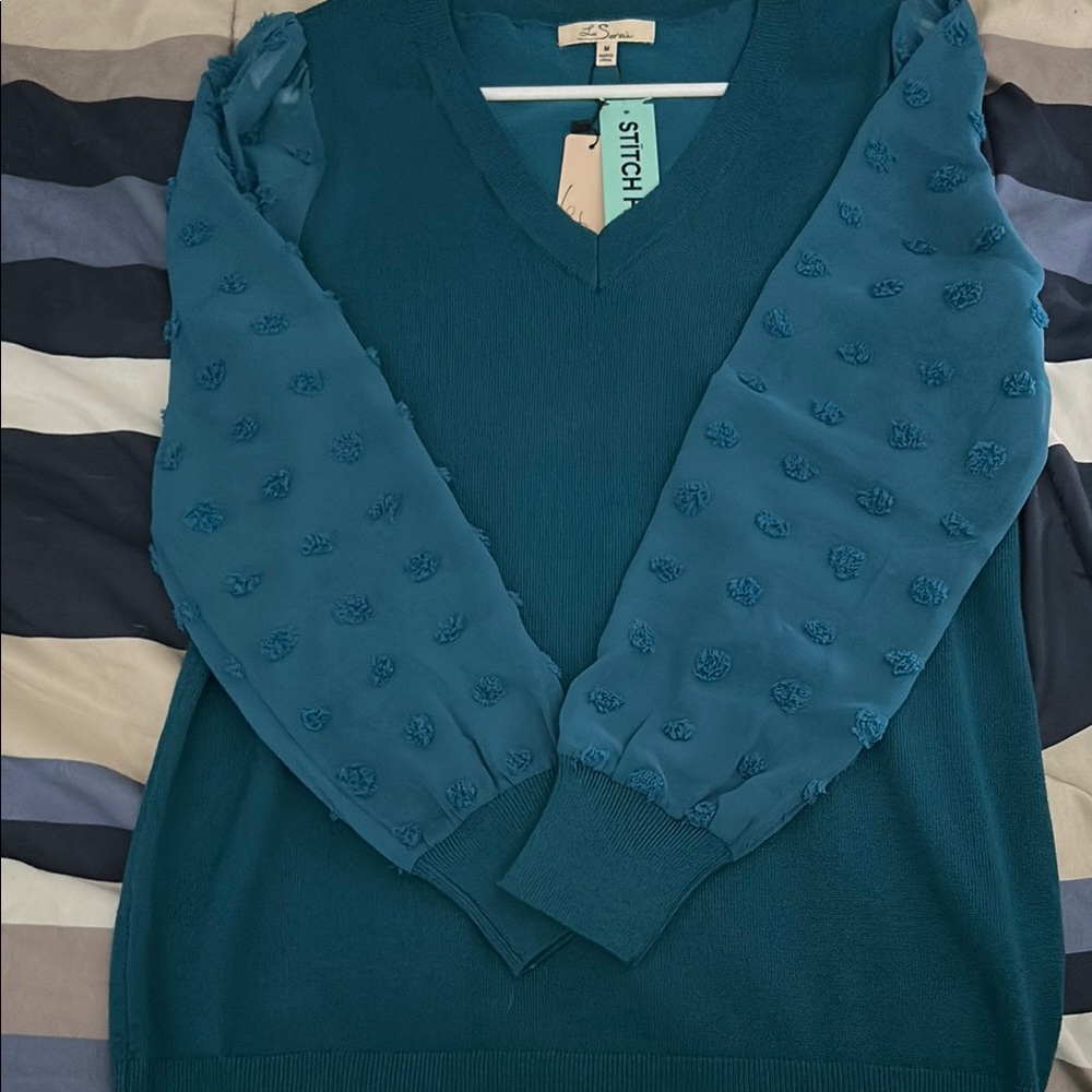 Teal Sweater with Textured Sleeves MATERNITY